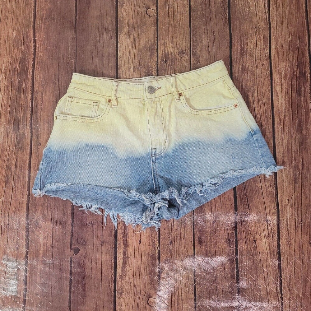 Pacsun Womens Shorts Yellow Blue 26 Mid Rise Denim‎ Jean Cut Off Ombre
